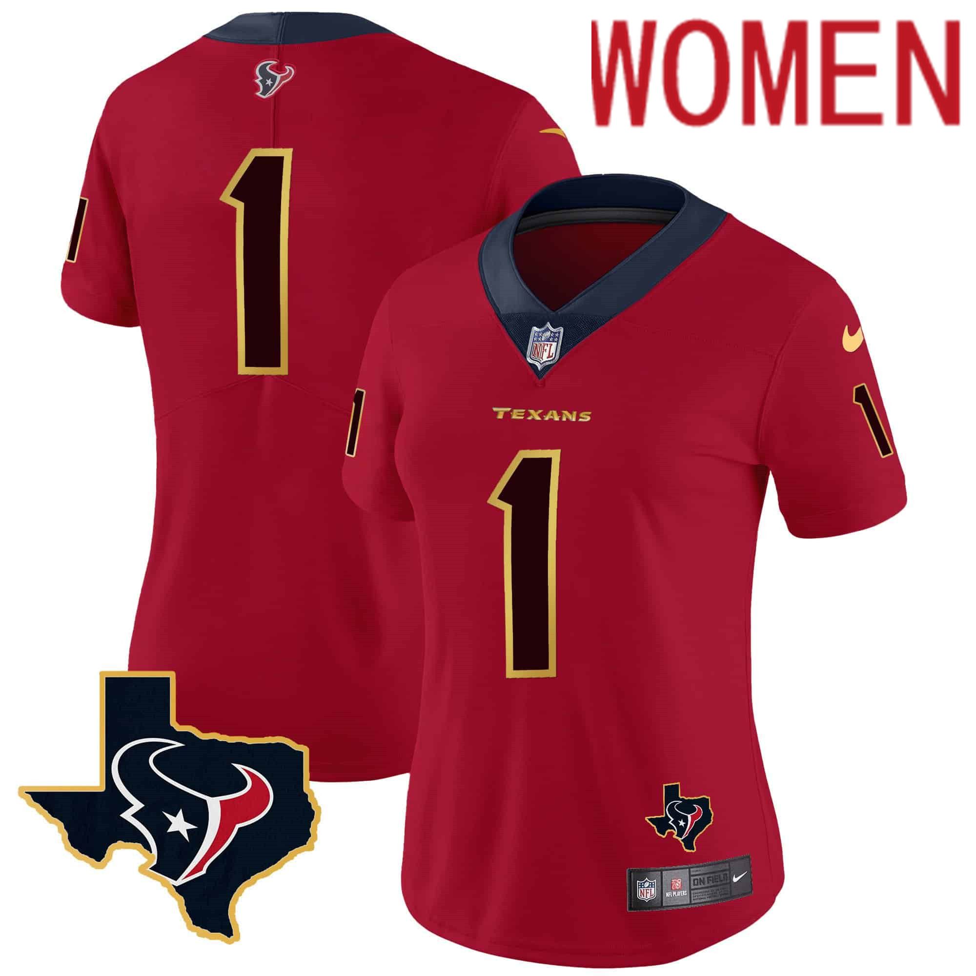 Women Houston Texans #1 Diggs Red Gold 2024 Nike Trim Vapor NFL Jersey->customized nfl jersey->Custom Jersey